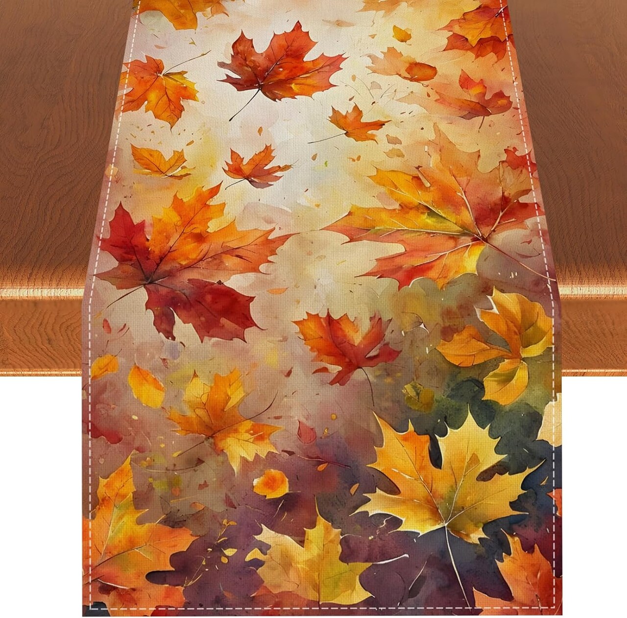 13x72 Inch Maple Leaves Fall Table Runner, Autumn Harvest Thanksgiving Decor for Kitchen & Dining Room, Farmhouse Polyester Tablecloth for Harvest Festival & Seasonal Home Supplies